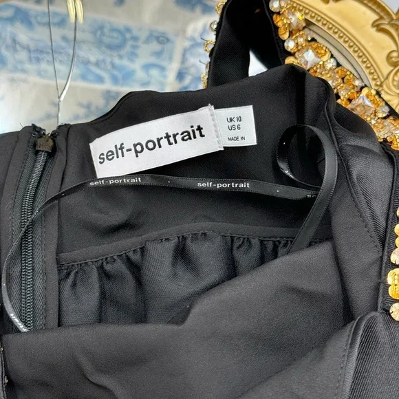 🆕 SELF-PORTRAIT 🧿 NWOT Embellished Taffeta Mini Dress, Black - Sz UK 10 / US 6 - Picture 16 of 17